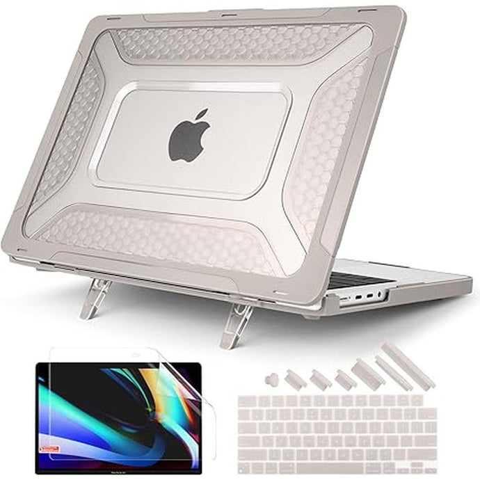 Batianda Compatible with New MacBook Pro 14 inch Case 2024 2023 2021 Release M4 M3 M2 Pro Max, Heavy Duty Honeycomb Design Protective Hard Shell TPU Bumper and Fold Kickstand with Keyboard Cover,Khaki