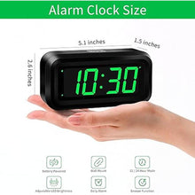 Load image into Gallery viewer, KWANWA Alarm Clock, Small Digital Clock, 1.2inch Green LED Clock, Adjustable Brightness, Dim Night Mode, 12H/24H, Battery Operated, Wall-Mounted, Snooze, Clock for Bedroom, Travel Clock, Kids Clock
