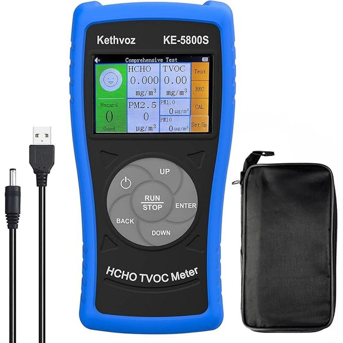 Air Quality Tester Monitor CO2 HCHO PM2.5/10, Kethvoz 5 in 1 Formaldehyde Detector Carbon Dioxide CO2 Meter PM2.5 PM10 Sensor TVOC Air Pollution Monitor AQI for Home Bedroom Office