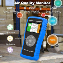 Load image into Gallery viewer, Air Quality Tester Monitor CO2 HCHO PM2.5/10, Kethvoz 5 in 1 Formaldehyde Detector Carbon Dioxide CO2 Meter PM2.5 PM10 Sensor TVOC Air Pollution Monitor AQI for Home Bedroom Office
