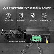 Load image into Gallery viewer, Binardat 5 Port Industrial Ethernet Switch, 4 PoE IEEE802.3af/at, 1 Uplink, 10/100Mbps, Fanless Wall Mount, with One 60W PoE Power Supply
