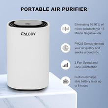 Load image into Gallery viewer, Calody Air Purifiers for Bedroom Home, Car air purifier Ionizer, 15 Million Negative Ions for Smokers, 30dB Quiet Portable Ionic Air Purifiers, Helps Alleviate Allergies, Dust, Home, and Office Use
