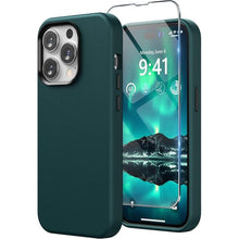 Load image into Gallery viewer, SURPHY Designed for Faux Leather iPhone 14 Pro Max Case with Screen Protector (6.7 inch), Metallic Buttons &amp; Microfiber Lining Leather Phone Case for 14 Pro Max, Forest Green
