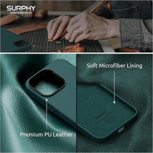 Load image into Gallery viewer, SURPHY Designed for Faux Leather iPhone 14 Pro Max Case with Screen Protector (6.7 inch), Metallic Buttons &amp; Microfiber Lining Leather Phone Case for 14 Pro Max, Forest Green
