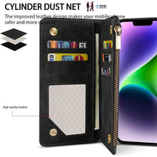 Load image into Gallery viewer, ZZXX for iPhone 14 Plus Case Wallet with [RFID Blocking] Card Slot Premium Soft PU Leather Zipper Flip Folio with Wrist Strap Kickstand Protective Cover for iPhone 14 Plus Wallet Case(Black-6.7 inch)
