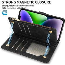 Load image into Gallery viewer, ZZXX for iPhone 14 Plus Case Wallet with [RFID Blocking] Card Slot Premium Soft PU Leather Zipper Flip Folio with Wrist Strap Kickstand Protective Cover for iPhone 14 Plus Wallet Case(Black-6.7 inch)
