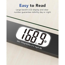 Load image into Gallery viewer, Scale for Body Weight Digital Bathroom Scale Accurate Weighing Machine for People, High Precision Bath Scale, Step On, Tempered Glass LCD Display Batteries and Tape Measure Included, 400lbs
