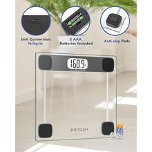 Load image into Gallery viewer, Scale for Body Weight Digital Bathroom Scale Accurate Weighing Machine for People, High Precision Bath Scale, Step On, Tempered Glass LCD Display Batteries and Tape Measure Included, 400lbs
