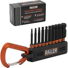 Load image into Gallery viewer, Ball End Hex Bit Set - Railer 2 Inch Impact Driver 10pc Ball-End Metric Hex Bit Set With A Bit Holder &amp; Carabiner. Premium S2 Steel, Ideal For Furniture Screws
