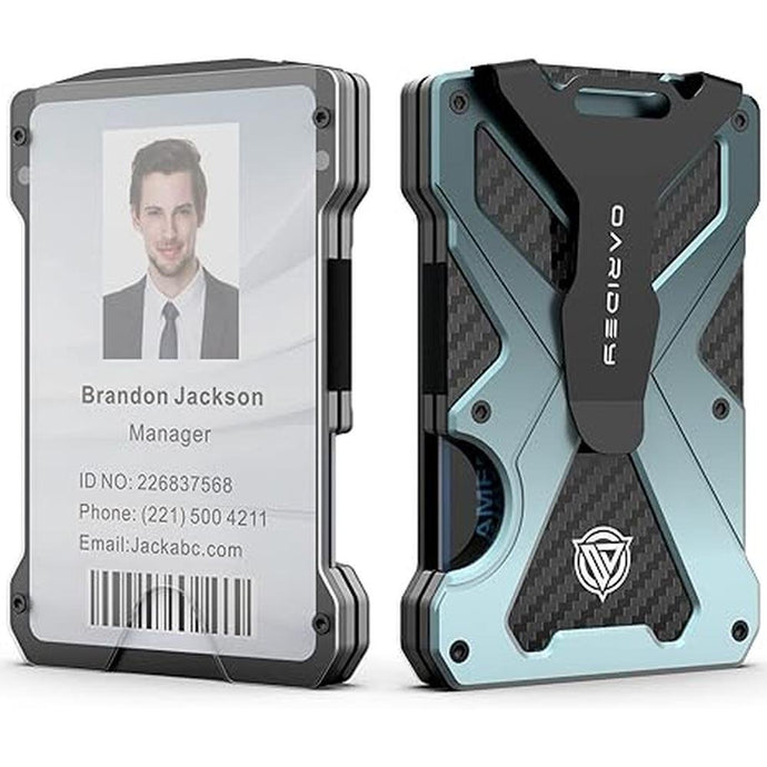 Minimalist Wallet for Men- Slim Aluminum Metal Money Clip Wallet with Clear ID Card Holder, Carbon Fiber Wallet, RFID Blocking,Holds up 15 Cards with Cash Clip,Ultra-Thin Tactical Wallet-Gradient Grey