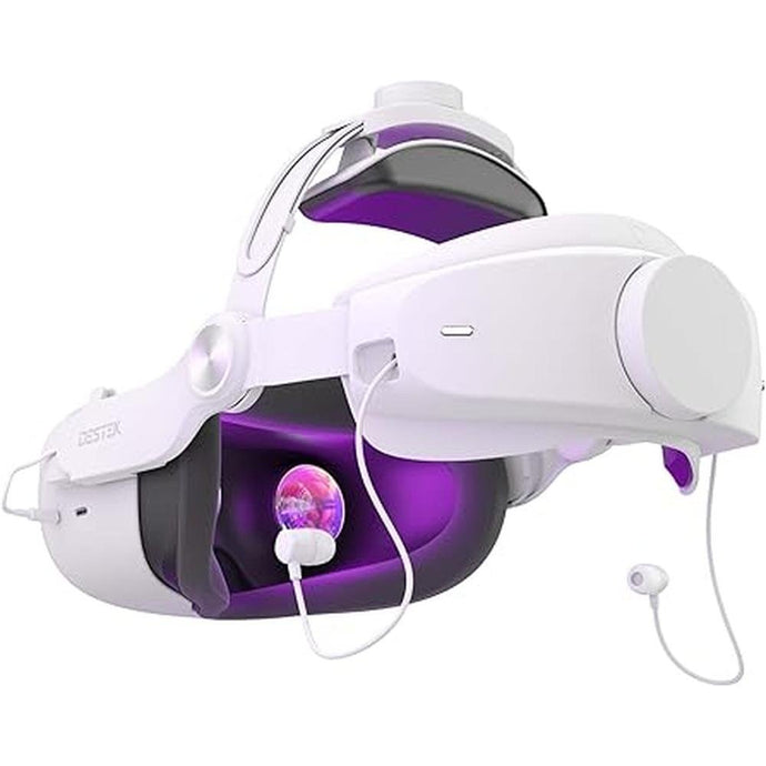 DESTEK QH1 Face No-Pressure Free Head Strap Compatible with Meta/Oculus Quest 2 Accessories - Includes Retractable Headphones, Workout Headstrap for Comfort Play
