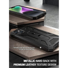 Load image into Gallery viewer, Poetic Compatible with iPhone 14 Case, Spartan Phone Case for iPhone 14 with Screen Protector, Full Body Rugged Premium Leather Texture Shockproof Protective Cover with Kickstand, Matte Black

