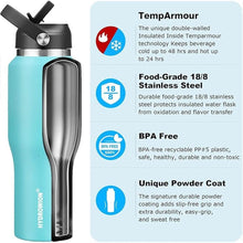 Load image into Gallery viewer, HYDROWION 32oz Stainless Steel Water Bottle(Cold for 48 Hrs, Hot for 24 Hrs), Double Wall Vacuum Insulated Water Bottle with Straw Lid, Spout Lid and Flex Cap, Fit in Any Car Cup Holder, Mint
