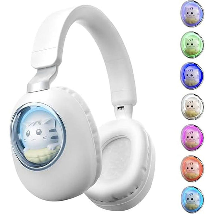 Wireless Headphones with led Lights? Kids Headphones for Girls Bluetooth Light up Over Ear with Microphone and sd Card for School/Travel/Phone/Kindle/pc/tv / MP3. (White)