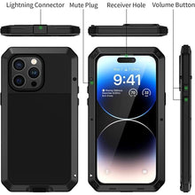 Load image into Gallery viewer, Lanhiem for iPhone 14 Pro Max Metal Case, Heavy Duty Shockproof Rugged Case with Built-in Glass Screen Protector, 360 Full Body Protective Cover for 14 Pro Max 6.7 inch, Black
