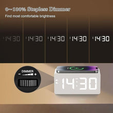 Load image into Gallery viewer, Wooden Digital Alarm Clock, 10W Fast Wireless Charger Station &amp; 2 USB Charging Ports, with 0~99% Dimmer, Dual Alarm, Weekday/Weekend Mode, Wood LED Clock for Bedroom, Desk, Office
