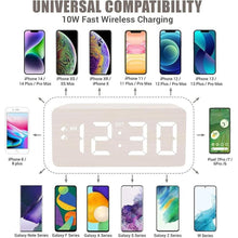 Load image into Gallery viewer, Wooden Digital Alarm Clock, 10W Fast Wireless Charger Station &amp; 2 USB Charging Ports, with 0~99% Dimmer, Dual Alarm, Weekday/Weekend Mode, Wood LED Clock for Bedroom, Desk, Office
