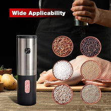 Load image into Gallery viewer, Battery Operated Salt and Pepper Grinder Set, Electric Salt Grinder with Storage Base, One Hand Automatic Operation, Stainless Steel Black 2 Pack
