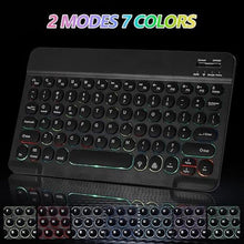 Load image into Gallery viewer, Ultra-Slim Bluetooth Keyboard and Mouse Portable Mini Wireless Keyboard Rechargeable 7-Color Backlit for Apple iPad iPhone Samsung Tablet iPhone Smartphone iOS Android Windows, Round Keys Black
