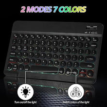 Load image into Gallery viewer, Ultra-Slim Bluetooth Keyboard and Mouse Portable Mini Wireless Keyboard Rechargeable 7-Color Backlit for Apple iPad iPhone Samsung Tablet iPhone Smartphone iOS Android Windows, Round Keys Black
