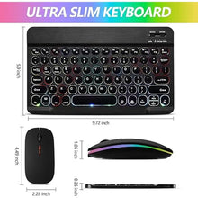 Load image into Gallery viewer, Ultra-Slim Bluetooth Keyboard and Mouse Portable Mini Wireless Keyboard Rechargeable 7-Color Backlit for Apple iPad iPhone Samsung Tablet iPhone Smartphone iOS Android Windows, Round Keys Black
