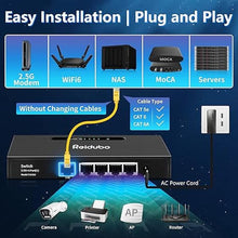 Load image into Gallery viewer, 2.5G Uplink Ethernet Splitter, 2.5Gb Uplink Port &amp; 4×1000Mbps Ethernet Port, Home Multi-Gigabit Network Hub Switch, Unmanaged Plug &amp; Play, Metal Case, Desktop/Wall-Mount
