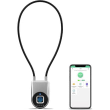Load image into Gallery viewer, Fingerprint Cable Lock, 6" Long Cable Smart Padlock with Fingerprint Bluetooth APP, Keyless Biometric Waterproof Outdoor Gate Lock for Refrigerator French Door Fence Backyard Pantry
