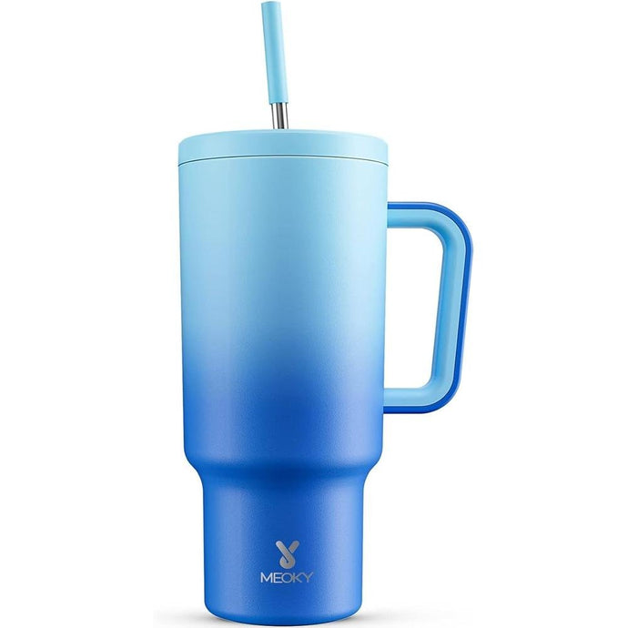 Meoky 40oz Tumbler with Handle, Leak-proof Lid and Straw, Insulated Coffee Mug Stainless Steel Travel Mug, Keeps Cold for 34 Hours or Hot for 10 Hours (Sky)