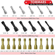 Load image into Gallery viewer, TOMMARS 49-Piece Thread Chaser Set Repair Kit, UNC UNF &amp; Metric with Taps, Dies, and Thread Files for Rethreading and Restoration
