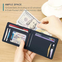 Load image into Gallery viewer, Full Grain Leather Wallets for Men,Bifold Wallets for Men,Mens Leather Wallets with 12 Slots,RFID Blocking Wallets for Men,Gifts for Men(USA Flag,Black)

