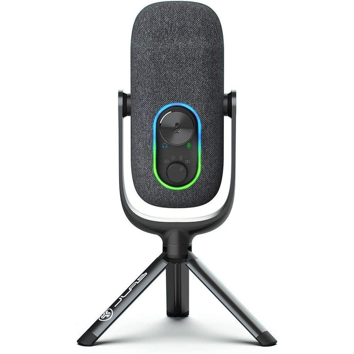 JLab JBuds Talk USB Gaming Streaming Microphone, White, USB-C Output, Cardiod, Omni, Stereo, Bi-Directional, 96k Sample Rate, Volume Control, Gain Control, and Quick Mute, 3.5mm AUX, Plug and Play