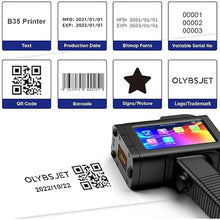Load image into Gallery viewer, Handheld Inkjet Printer with LED Touch Screen for Code Date QR Logo Text Serial on Wood, Metal,Plastic,Pipe, Fabric,Cement, Leather and Glass Surface(Support 17 Language) (1inch/B35)
