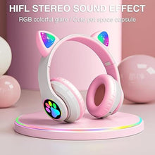 Load image into Gallery viewer, Bluetooth Headphones for Kids, Cute Ear Cat Ear LED Light Up Foldable Headphones Stereo Over Ear with Microphone/TF Card Wireless Headphone for iPhone/iPad/Smartphone/Laptop/PC/TV (Pink)
