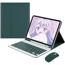 Load image into Gallery viewer, Keyboard Case Mouse for iPad Air 13 inch 2024 M2,iPad Pro 12.9 inch (6th/5th/4th/3rd) Generation Color Keyboard Case Mouse Cute Removable Keyboard Cover,DarkGreen
