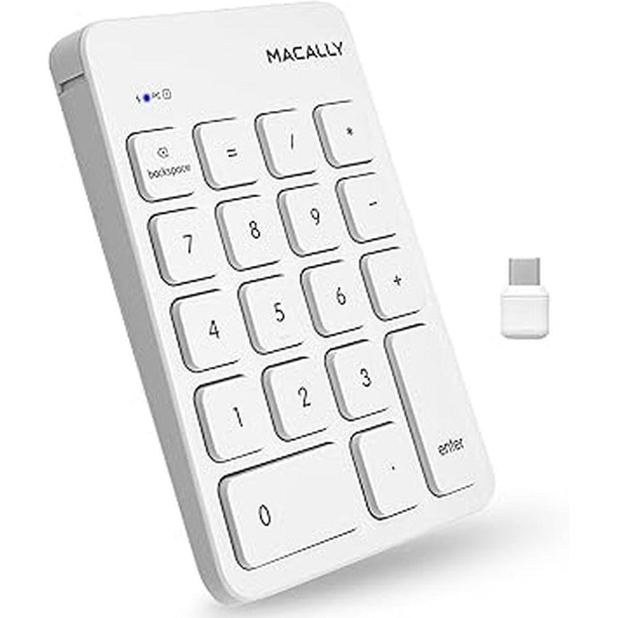 Macally USB C Wireless Number Pad | Numeric Keypad for Mac Macbok iMac | Wireless 10 Key for Laptop PC Computer Notebook Surface Chrome (2.4G USB) Perfect for Data Entry Numpad Number Keyboard