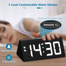 Load image into Gallery viewer, fomobest Wooden Digital Alarm Clock with Dual USB Charging Ports, DST, Dimmable, Snooze, Modern Large Time Display LED Clock for Kids Bedrooms, Living Room, Desk, Table, Bedside, Nightstand (Black)
