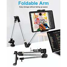 Load image into Gallery viewer, Aluminum Tablet Holder for Desk Clamp 360 iPad Mount, 35" Adjustable Arm Tablet Stand for Bed, Webcam Camera Clip for iPad Pro Air Mini, Galaxy Tab, Z Fold, Fire, Switch, iPhone, Gopro, 4-13" Devices

