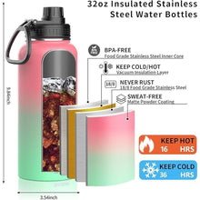 Load image into Gallery viewer, Insulated Stainless Steel Water Bottles 32oz with Spout Lids Metal Vacuum Thermal Large Water Jug Leak-proof Reusable Flask for Sports Gym and Travel,Pink-Green
