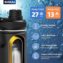 Load image into Gallery viewer, Kids Sport Water Bottle 18oz Stainless Steel Double Wall Vacuum Thermal Mug with Leak Proof Spout Lids, Wide Mouth Metal Insulated Water Jug for Gym and Travel,Black
