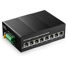 Load image into Gallery viewer, Binardat 8 Port Gigabit Din Rail Industrial Ethernet Switch, 8 Ports 10/100/1000Mbps, Fanless Wall Mount, with One Power Supply
