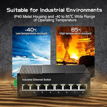 Load image into Gallery viewer, Binardat 8 Port Gigabit Din Rail Industrial Ethernet Switch, 8 Ports 10/100/1000Mbps, Fanless Wall Mount, with One Power Supply
