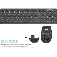 Load image into Gallery viewer, Arteck 2.4G Wireless Keyboard and Mouse Combo Ultra Slim Full Size Keyboard Keyboard and Ergonomic Mice for Computer Desktop PC Laptop and Windows 11/10/8/7 Build in USB-C Rechargeable Battery

