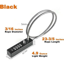 Load image into Gallery viewer, Cable Locks with Combination, 23-3/5 Inch Length Steel Cable Rope 4-Digit Combination Lock with Resettable Code for Bikes, Lockers, File Cabinets, Wardrobes, Small Fences (Black)
