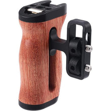 Load image into Gallery viewer, Foto4easy Universal Camera Wooden Side Handle,Adjustable Up and Down Side Handle Grip with 1/4"-20 Screw Hole and Cold Shoe Mount for DSLR Camera Cage and Camnera Accessories
