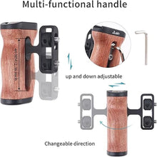 Load image into Gallery viewer, Foto4easy Universal Camera Wooden Side Handle,Adjustable Up and Down Side Handle Grip with 1/4"-20 Screw Hole and Cold Shoe Mount for DSLR Camera Cage and Camnera Accessories
