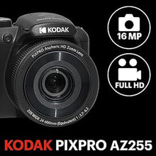 Load image into Gallery viewer, KODAK PIXPRO AZ255-BK 16MP Digital Camera 25X Optical Zoom 24mm Wide Angle Lens Optical Image Stabilization 1080P Full HD Video 3&quot; LCD Vlogging Camera (Black)
