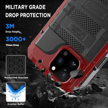 Load image into Gallery viewer, Beasyjoy Waterproof Case for iPhone 14 Pro, Metal Full Body Sealed Phone Case with Built-in Screen Protector, Military Grade Heavy Duty Defender Armor Shockproof Rugged Case 6.1 Inch, Red
