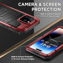 Load image into Gallery viewer, Beasyjoy Waterproof Case for iPhone 14 Pro, Metal Full Body Sealed Phone Case with Built-in Screen Protector, Military Grade Heavy Duty Defender Armor Shockproof Rugged Case 6.1 Inch, Red
