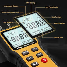 Load image into Gallery viewer, Manometer, Professional Air Pressure Meter, Dual-Port HVAC Digital Manometer Gas Pressure Tester,12 Selectable Units Differential Pressure Gauge

