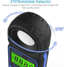 Load image into Gallery viewer, Illuminance Light Meter, Digital Lux Foot Candles Meter 0.1~400,000 Lux (0.1~40,000 FC) with 270º Rotatable Detector, Lumen Meter Luxmeter for Indoor Outdoor 881D
